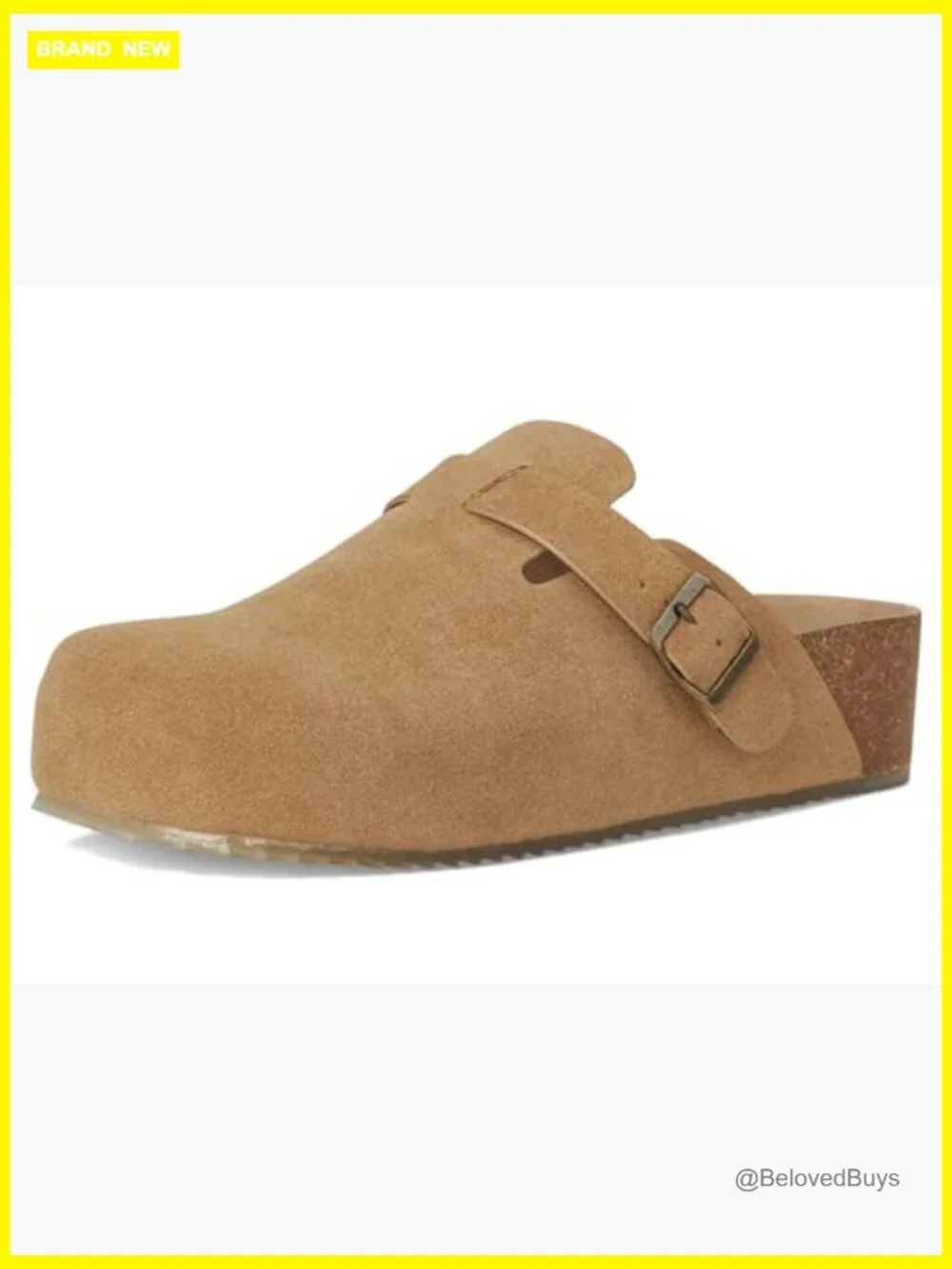 Faux Suede Cork Platform Mules with Buckle Detail - Picture 2 of 7